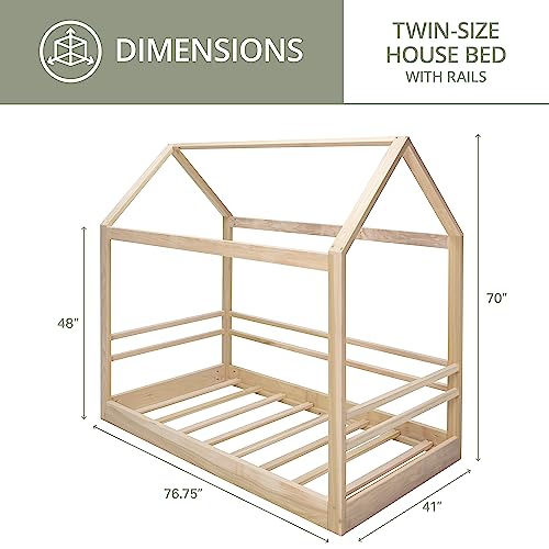 American Furniture Classics Model Twin S 2R3S Twin Size House Bed on Raised Platform with Side Rails on Three Sides