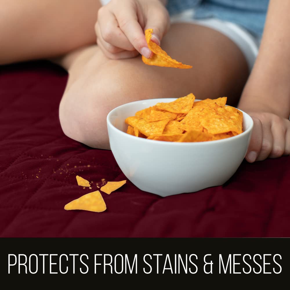 Sofa Shield Patented Couch Slip Cover, Large Cushion Protector, Reversible Stain And Dog Tear Resistant Slipcover, Quilted Microfiber 70” Seat, Washable Covers For Dogs Pets Kids, Burgundy Tan