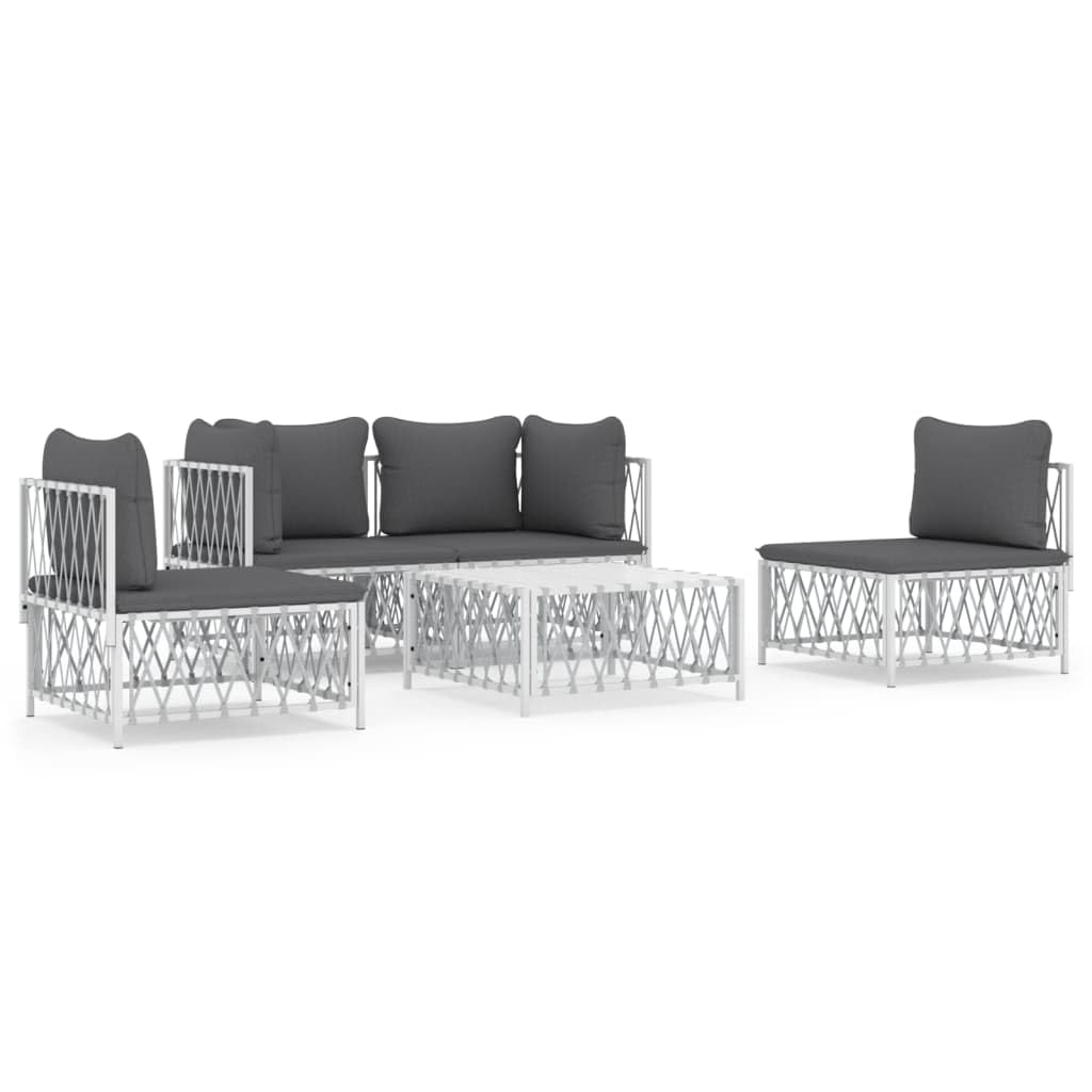 vidaXL Modern Patio Lounge Set with Cushions - 5-Piece, White Steel, Comfortable Seating, Modular Design, Weatherproof Cover Rec