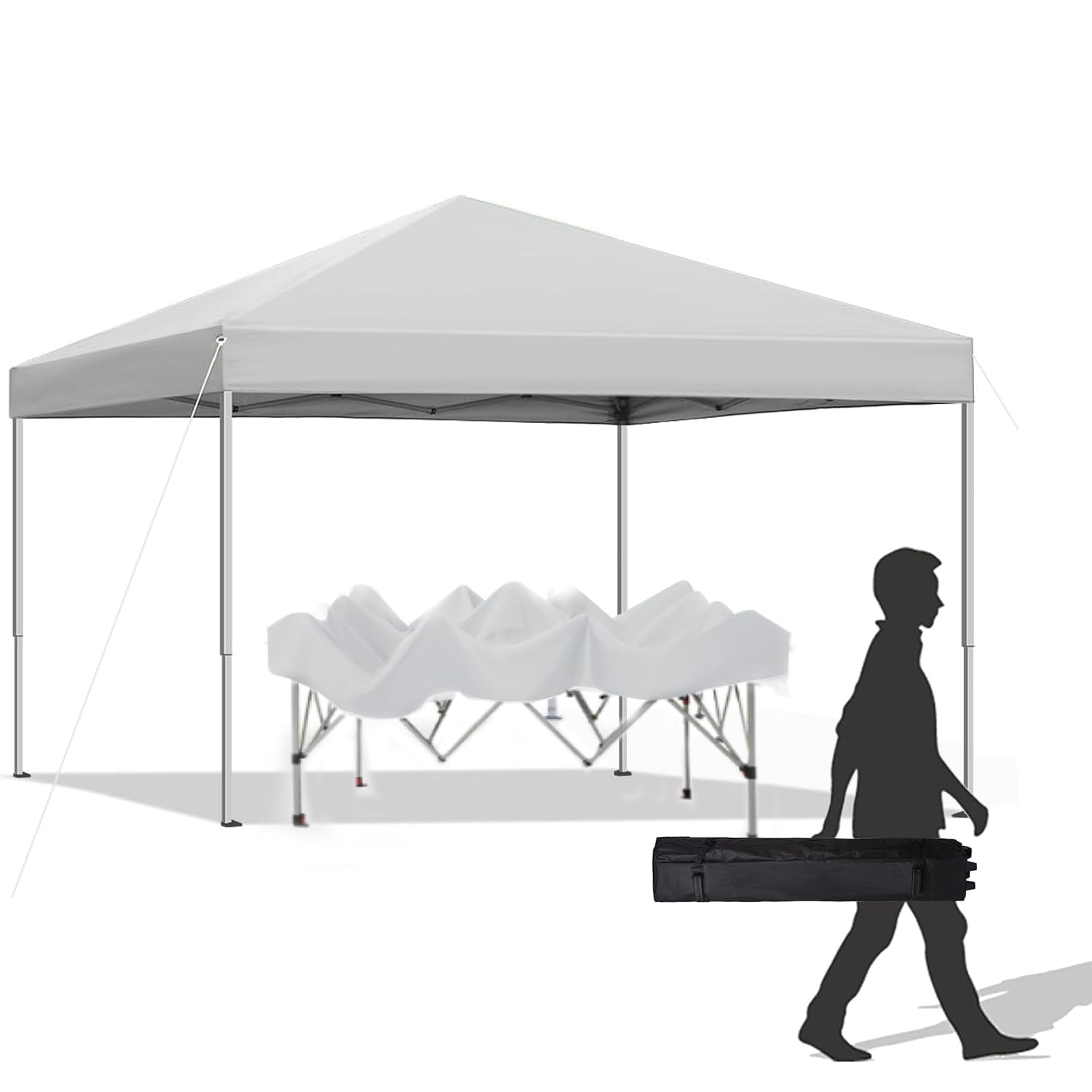 10X10 Ft Pop Up Canopy Tent, Easy Up Instant Outdoor Canopy, Straight Legs, Wheeled Carry Bag - White