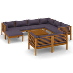 vidaXL Solid Acacia Wood Patio Lounge Set 10 Piece with Cushion Outdoor Garden Terrace Wooden Modular Sofa Seating Seat Sitting Chair Furniture