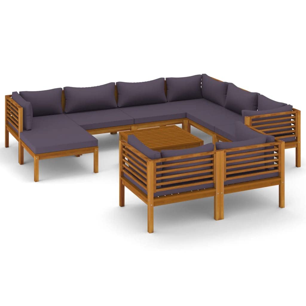 vidaXL Solid Acacia Wood Patio Lounge Set 10 Piece with Cushion Outdoor Garden Terrace Wooden Modular Sofa Seating Seat Sitting Chair Furniture