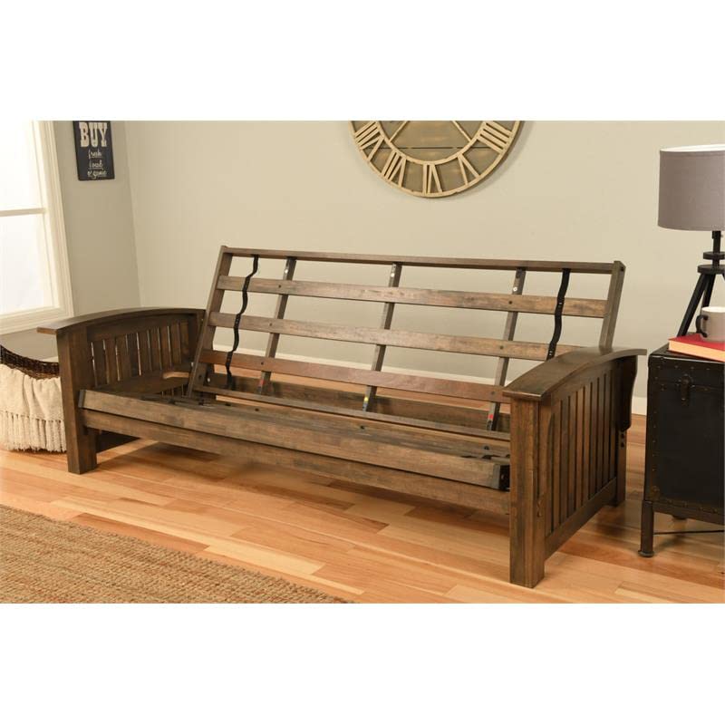 Kodiak Furniture Washington Queen Size Futon Frame and Mattress Set - Wood Futon Frame with Mattress Included in Suede Blue Color