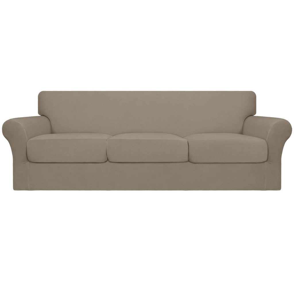 Easy-Going 4 Pieces Oversized Stretch Soft Couch Cover For Dogs - Washable Sofa Slipcover For 3 Separate Cushion Couch - Elastic Furniture Protector For Pets, Kids Natural