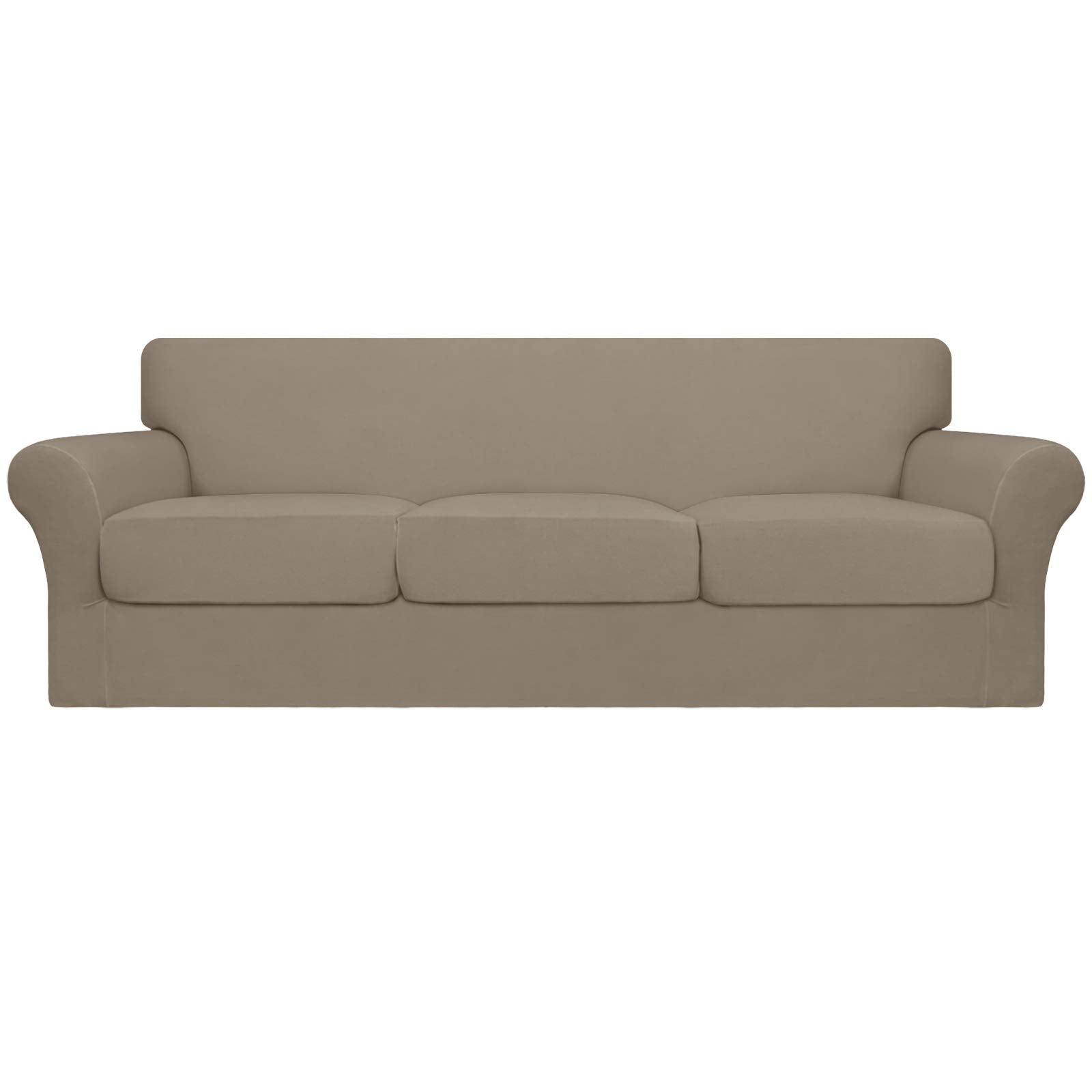 Easy-Going 4 Pieces Oversized Stretch Soft Couch Cover For Dogs - Washable Sofa Slipcover For 3 Separate Cushion Couch - Elastic Furniture Protector For Pets, Kids Natural