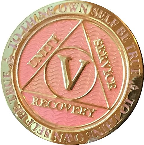 Recoverychip 5 Year Aa Medallion Reflex Pink Gold Plated Alcoholics Anonymous Chip