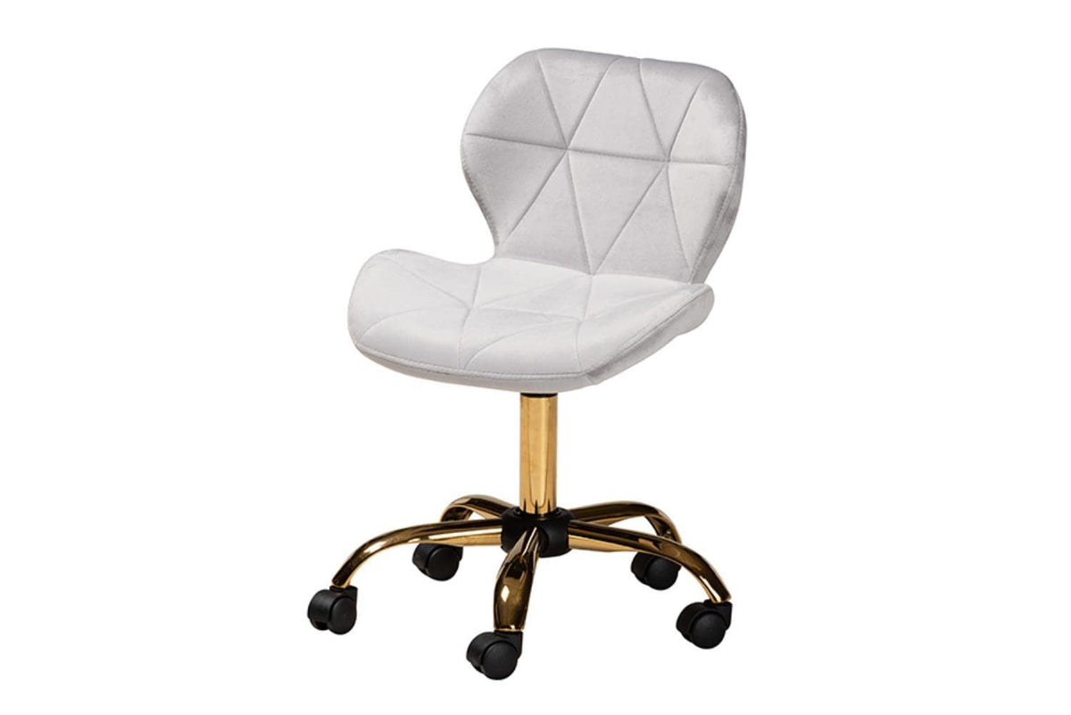 Baxton Studio Savara Grey Velvet Fabric And Gold Metal Swivel Office Chair