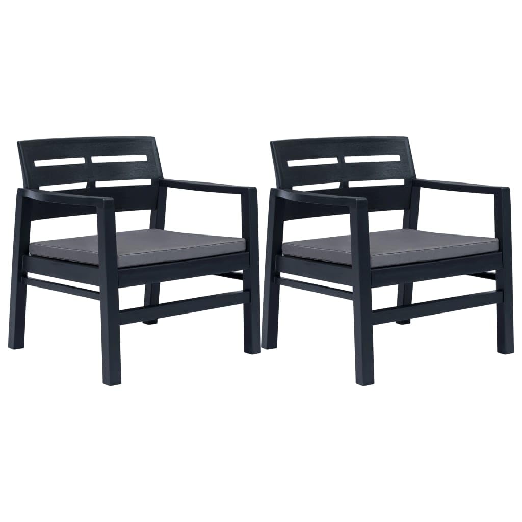 vidaXL 3-Piece Patio Lounge Set - Anthracite Plastic Outdoor Furniture Set with Armchairs, Table, and Comfortable Polyester Seat Cushions