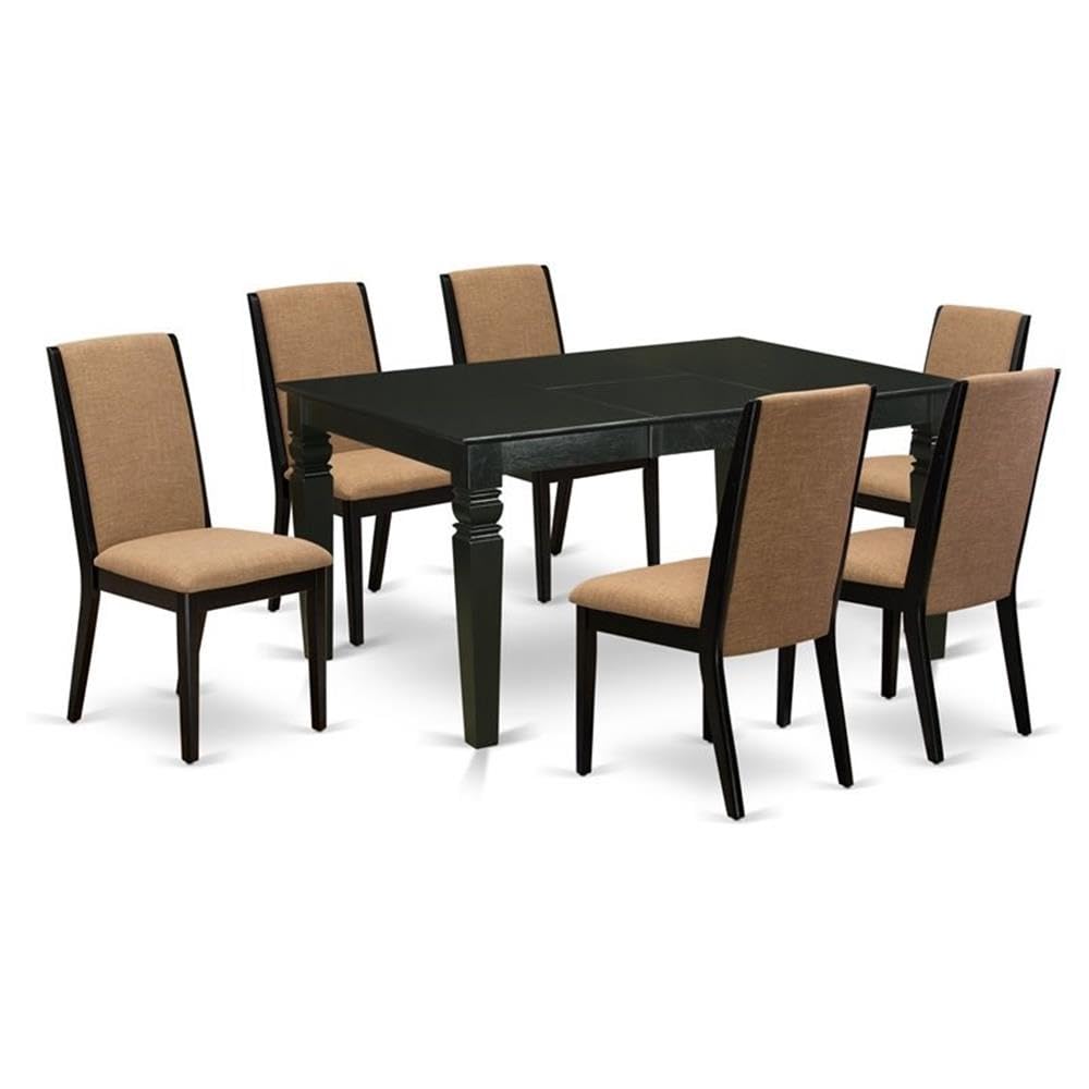 East West Furniture WELA7-BLK-47 7 Piece Dining Table Set Consist of a Rectangle Kitchen Table with Butterfly Leaf and 6 Light Sable Linen Fabric Upholstered Chairs, 42x60 Inch, Black