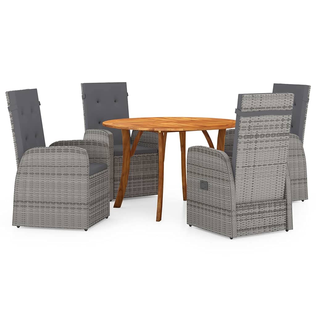 Vidaxl Modern 5-Piece Patio Dining Set With Round Acacia Wood Table And Four Rattan Chairs With Cushions In Gray