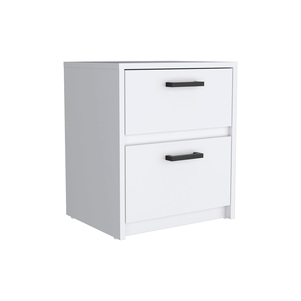 Nightstand 18" H, 2 Drawers with Metal Handles, White