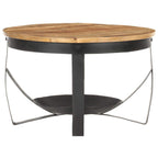 vidaXL Rough Mango Wood Coffee Table - Industrial-Style Round Side Table with Black Iron Base, Handmade for Living Room and Lounge