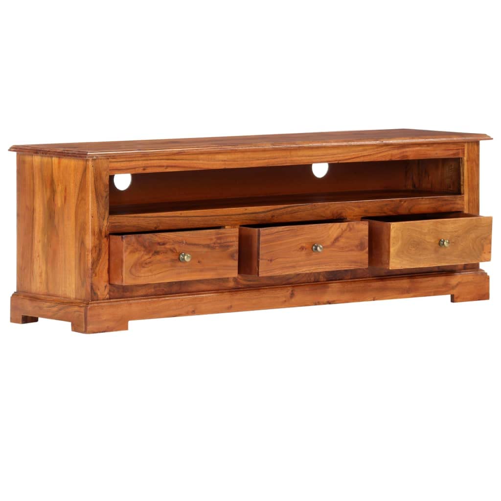 Vidaxl Solidacacia Wood Tv Stand - Versatile 47.2&Quot;X11.8&Quot;X15.7&Quot; Furniture Piece With 3 Drawers And Open Compartment, Serving As Lowboard, Sideboard Or Storage Cabinet