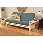 Kodiak Furniture Phoenix Futon with Linen Fabric Mattress in White/Aqua Blue