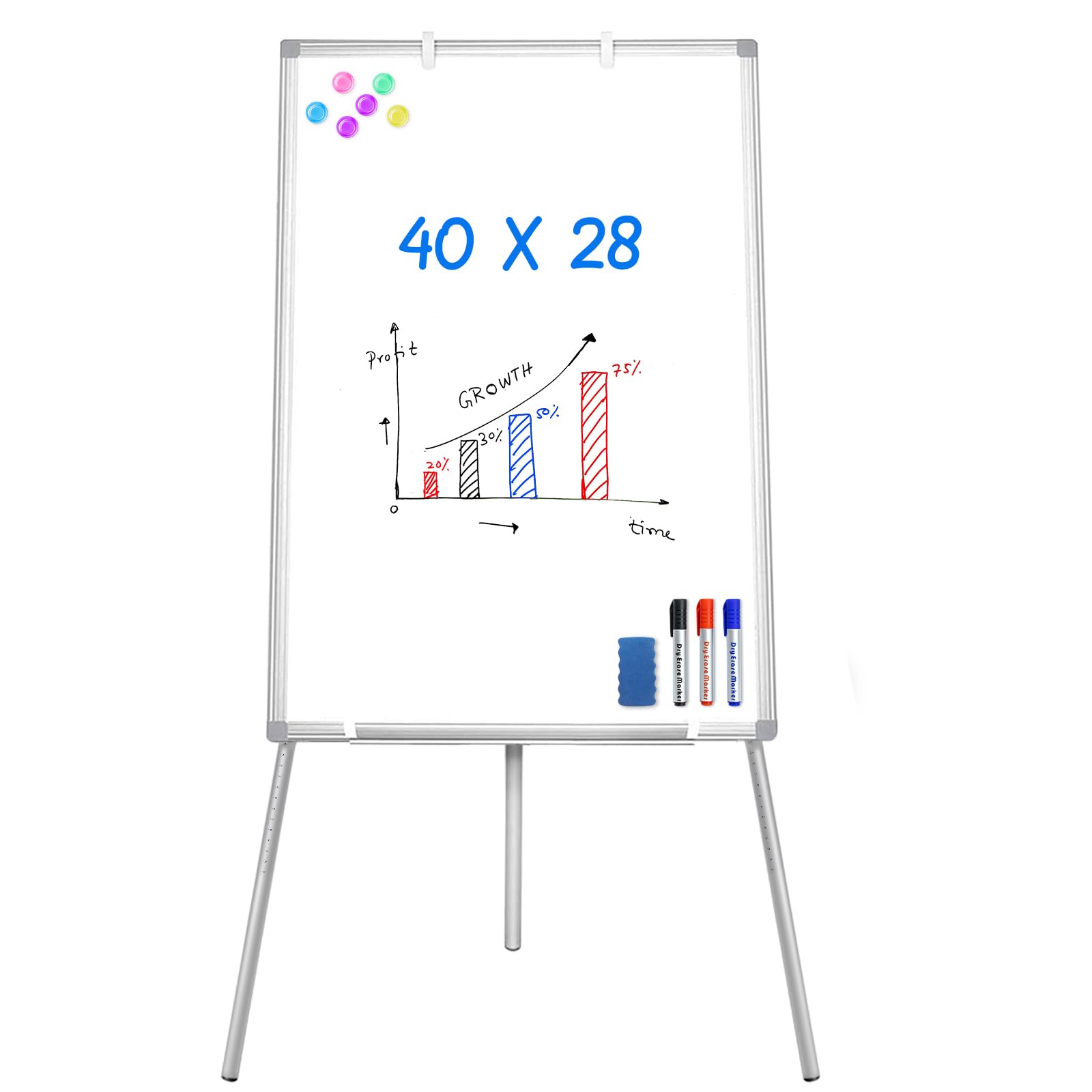 Easel Whiteboard - Magnetic Portable Dry Erase 40 X 28 Tripod Height Adjustable, Flipchart Easel Stand White Board For Office (4