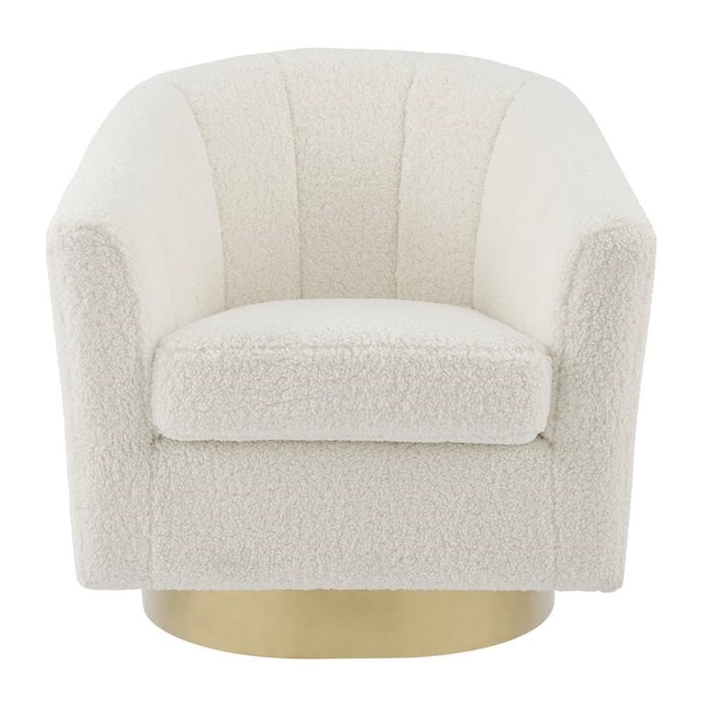 Npd Furniture And More Natasha Faux Fabric W/Gold Metal Swivel Arm, Shearling Beige Accent Chair