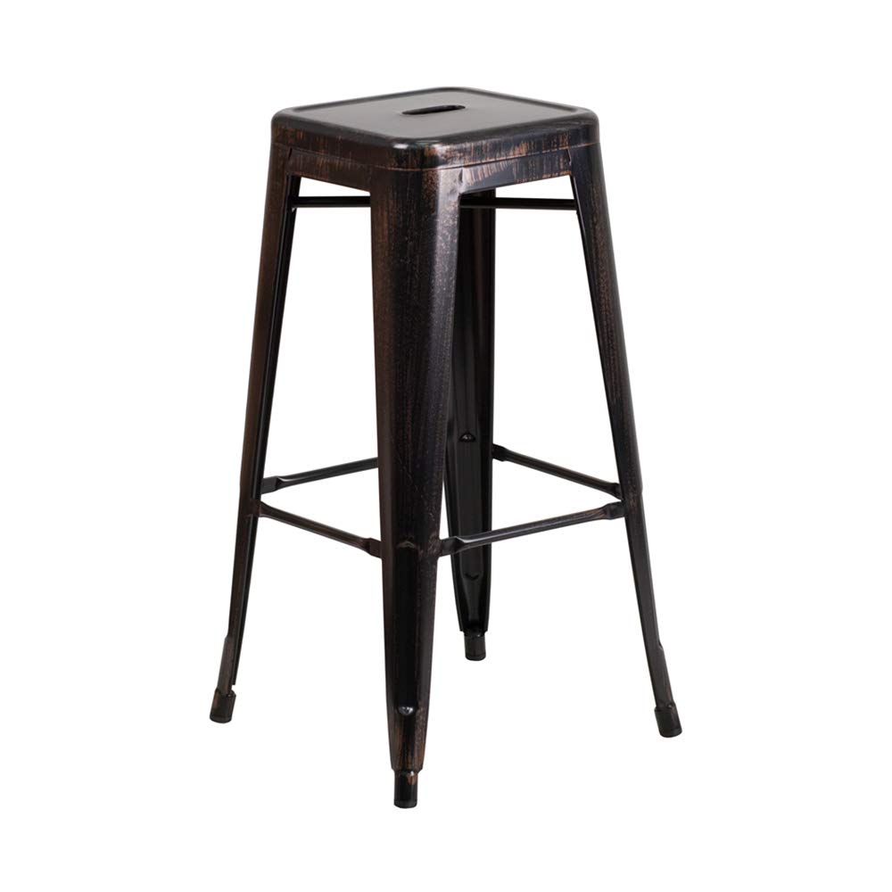 Flash Furniture Lily 4 Pack Commercial Grade 30 High Backless Black-Antique Gold Metal Indoor-Outdoor Barstool with Square Seat