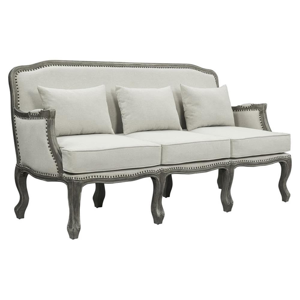 Acme Furniture Upholstered Sofa with Nailhead Trim, Cream and Brown