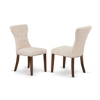East West Furniture Dlga3-Mah-32 3 Piece Modern Dining Table Set Contains A Round Wooden Table With Dropleaf And 2 Light Beige Linen Fabric Parsons Dining Chairs, 42X42 Inch, Mahogany