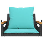 vidaXL Black Poly Rattan Swing Bench w/Blue Cushions - Outdoor/Garden Hammock Chair - 24.8"x24.4"x14.6" - PE Rattan, Steel & Acacia Wood