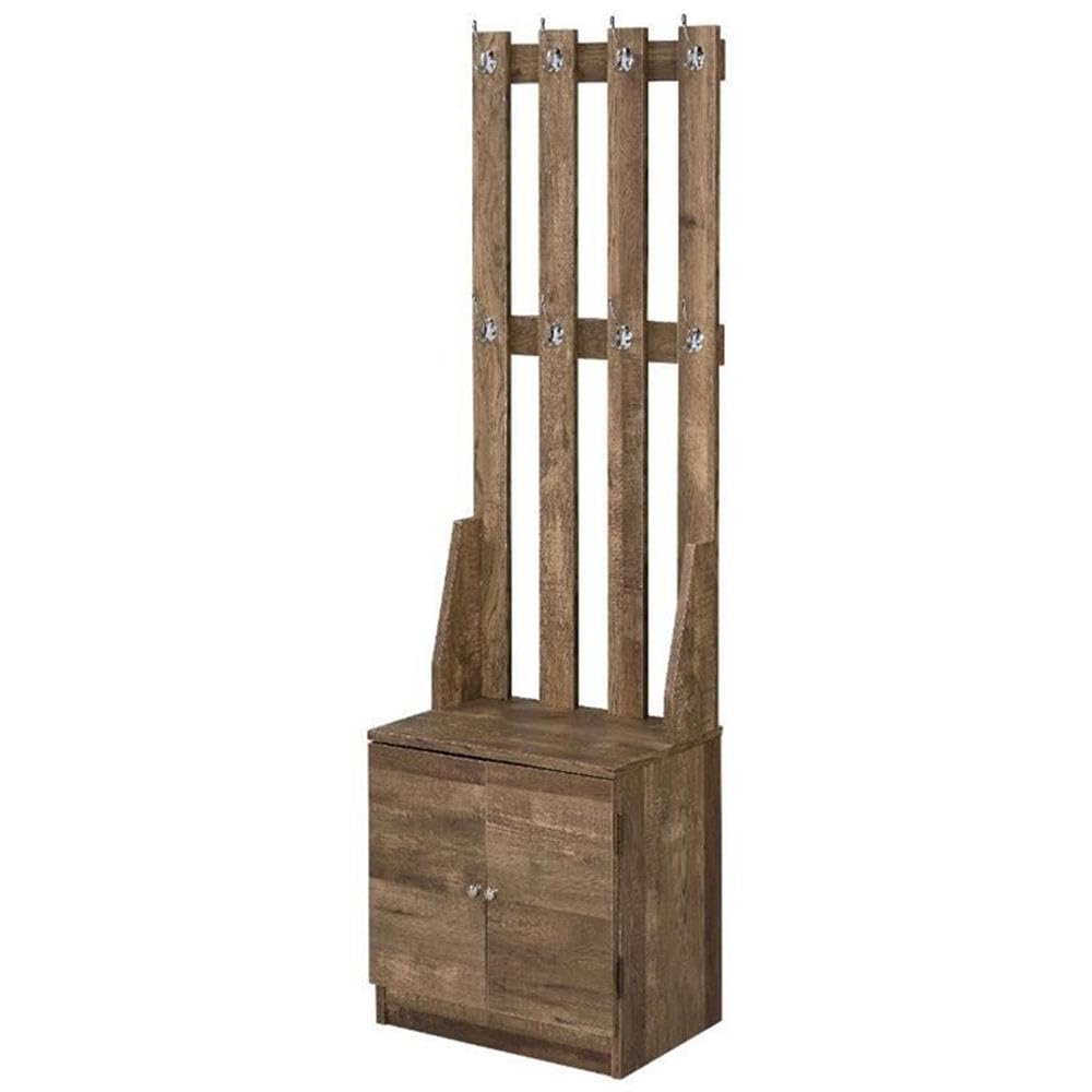 Acme Sanuye Wooden Hall Tree with 8 Hooks and 2 Doors in Weathered Oak