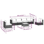 vidaXL Poly Rattan Black Patio Lounge Set with Water-Blue Cushions - 7 Piece Outdoor Garden Sofa Set with Tempered Glass Coffee Table and Modular Design