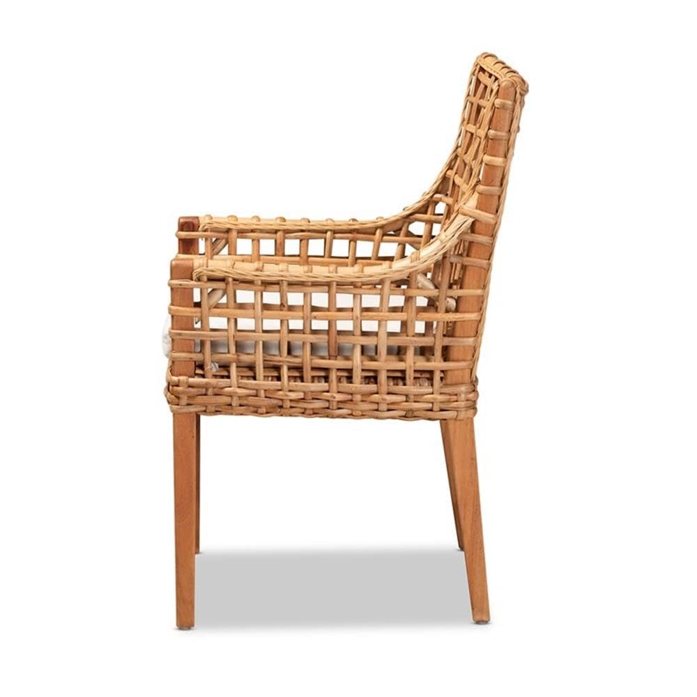 Baxton Studio Saoka Modern and Contemporary Natural Brown Finished Wood and Rattan Dining Chair