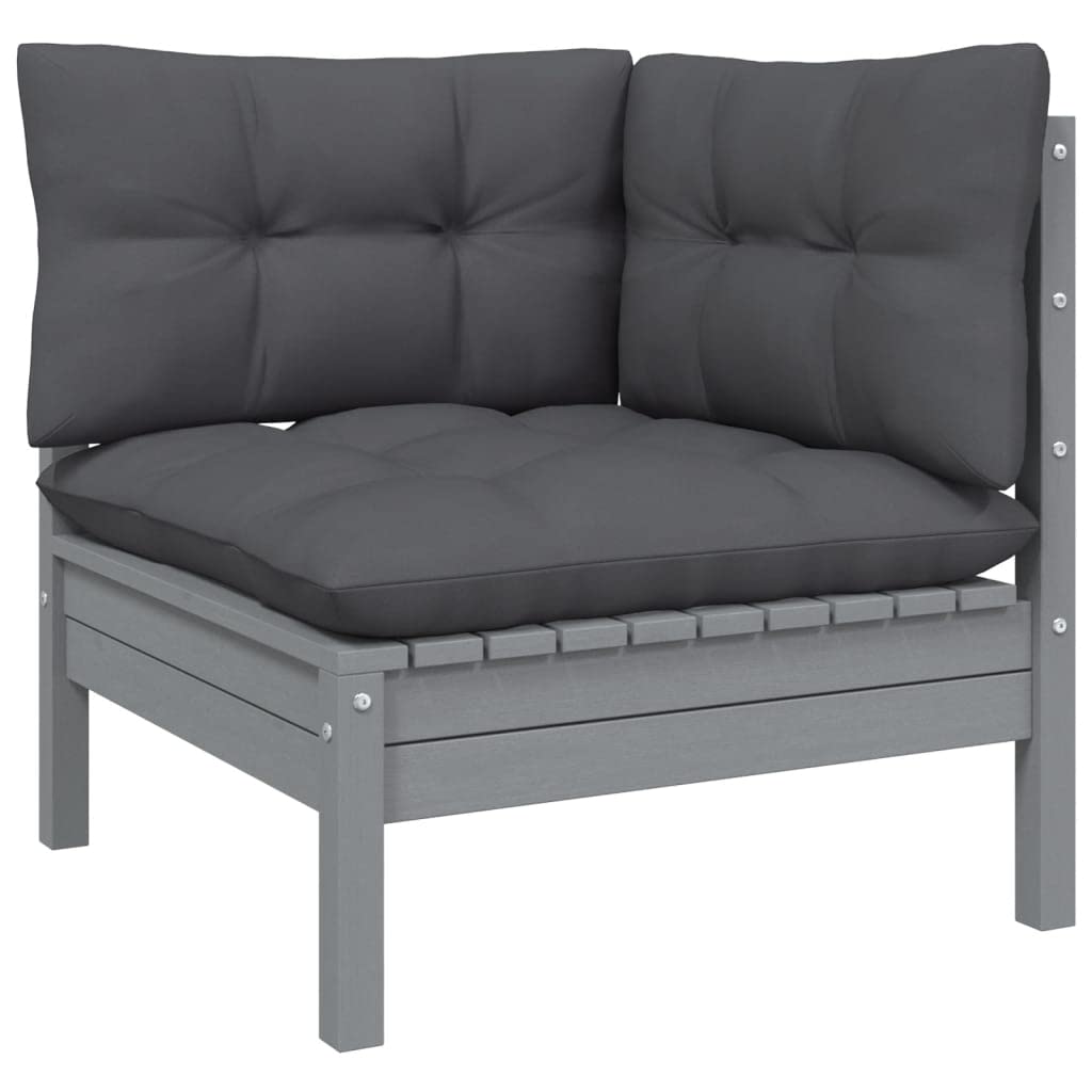 vidaXL Solid Pinewood Patio Lounge Set 4 Piece with Cushions Garden Outdoor Lawn Yard Terrace Balcony Wooden Seat Seating Furniture Gray