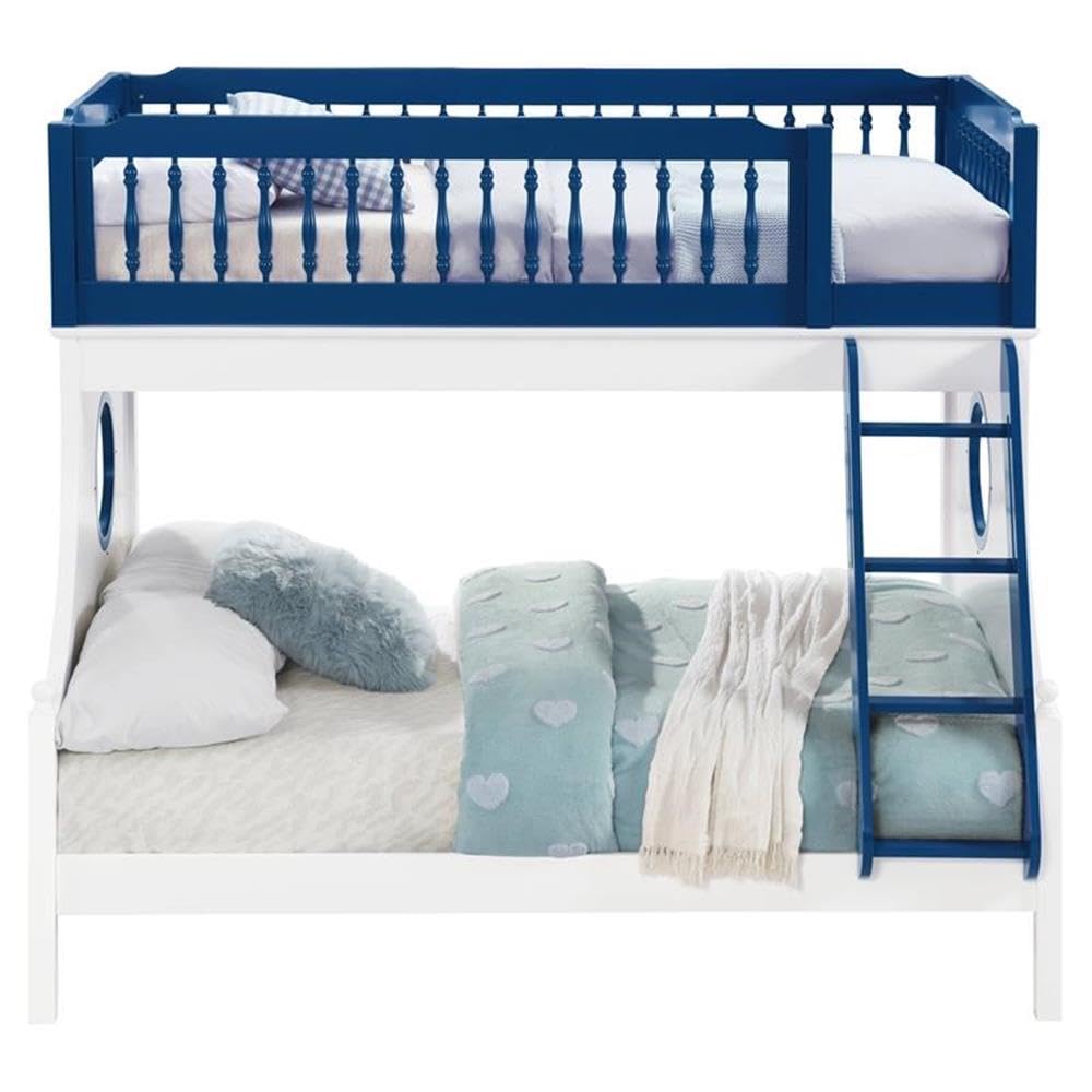 Acme Farah Twin Over Full Wooden Bunk Bed with Ladder in Navy Blue and White