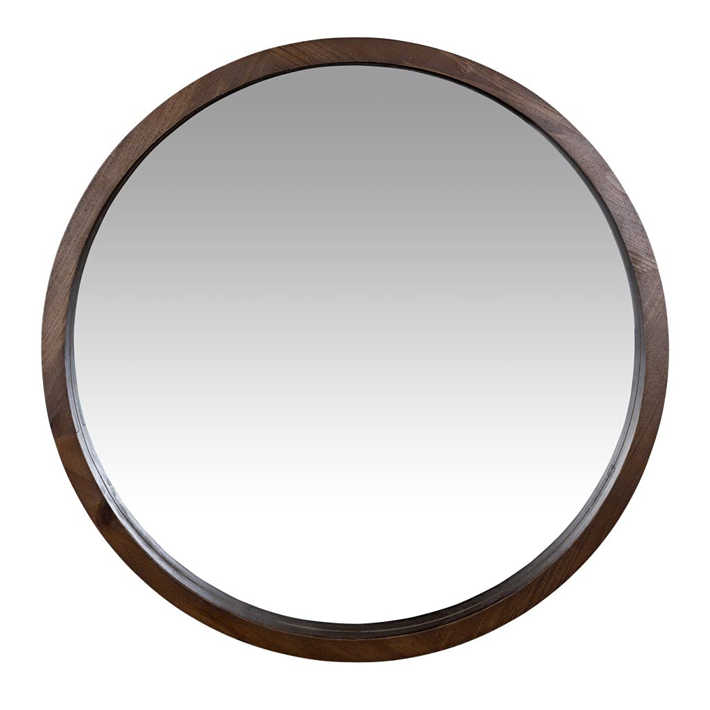 HomeRoots Dark Natural Wood 40% Wood 30% MDF 30% Mirror Simple Modern Dark Brown Round Wall Mirror