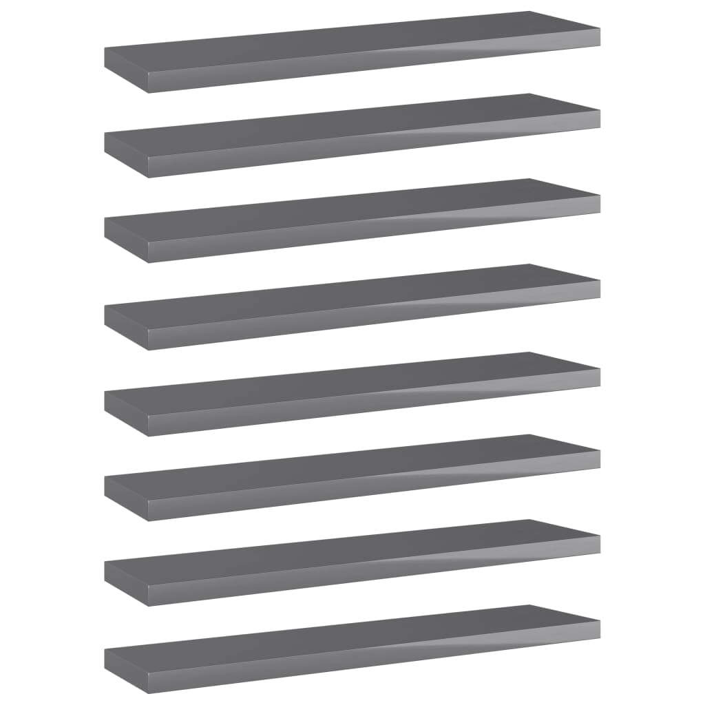 Bookshelf Boards -SKM Bookshelf Boards 8 pcs High Gloss Gray 15.7&quot;x3.9&quot;x0.6&quot; Chipboard