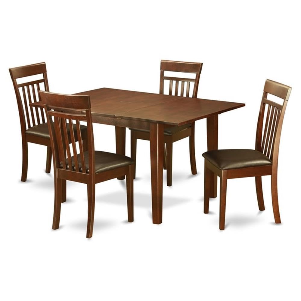 East West Furniture MLCA5-MAH-LC 5 Piece Dining Table Set for 4 Includes a Rectangle Kitchen Table with Butterfly Leaf and 4 Faux Leather Dining Room Chairs, 36x54 Inch, Mahogany