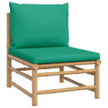 vidaXL Patio Middle Sofa - Bamboo Outdoor Furniture with Green Polyester Cushions, Modular Design, Supportive Backrest, Ideal for Creating Personalised Lounge Sets