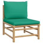 vidaXL Patio Middle Sofa - Bamboo Outdoor Furniture with Green Polyester Cushions, Modular Design, Supportive Backrest, Ideal for Creating Personalised Lounge Sets