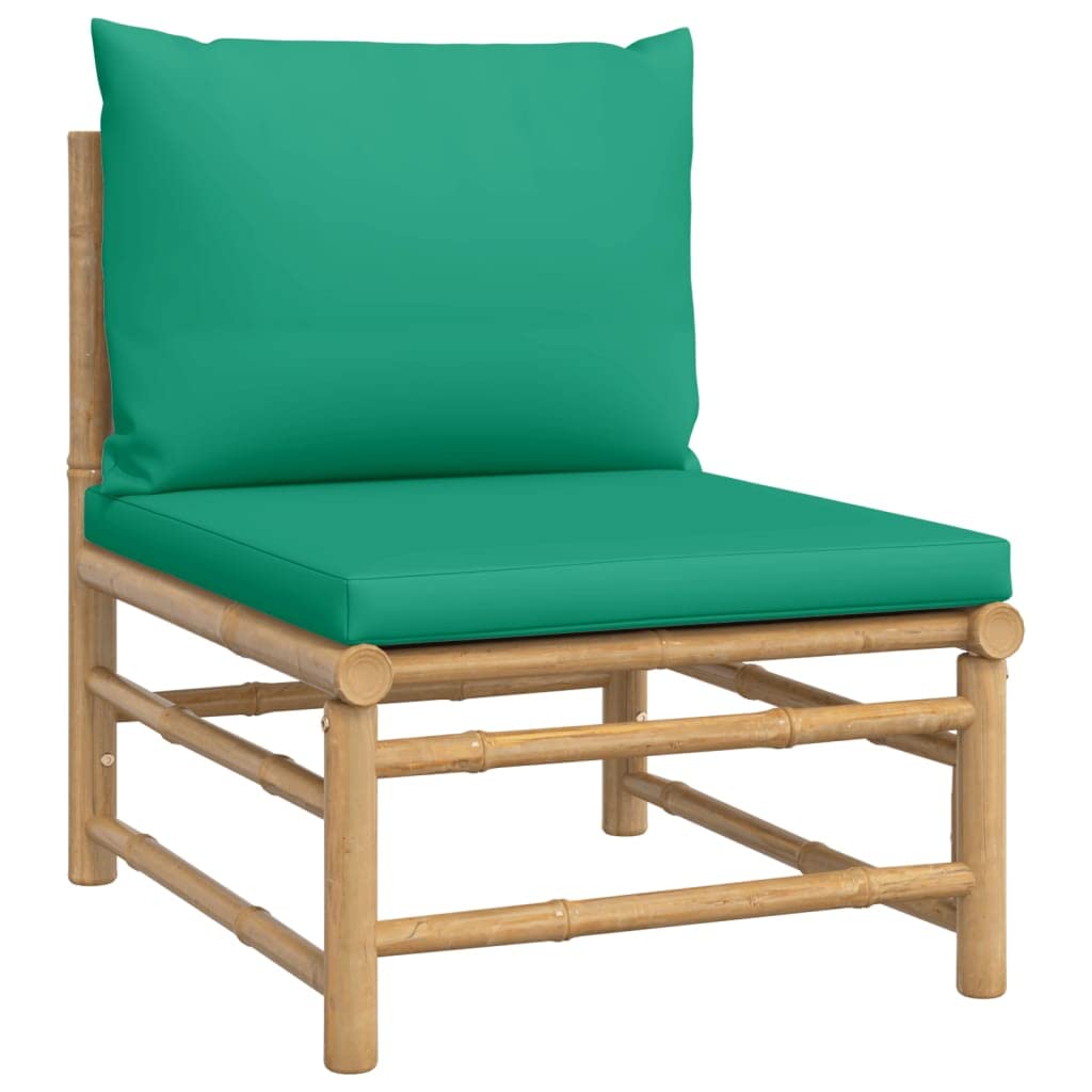 vidaXL Patio Middle Sofa - Bamboo Outdoor Furniture with Green Polyester Cushions, Modular Design, Supportive Backrest, Ideal for Creating Personalised Lounge Sets
