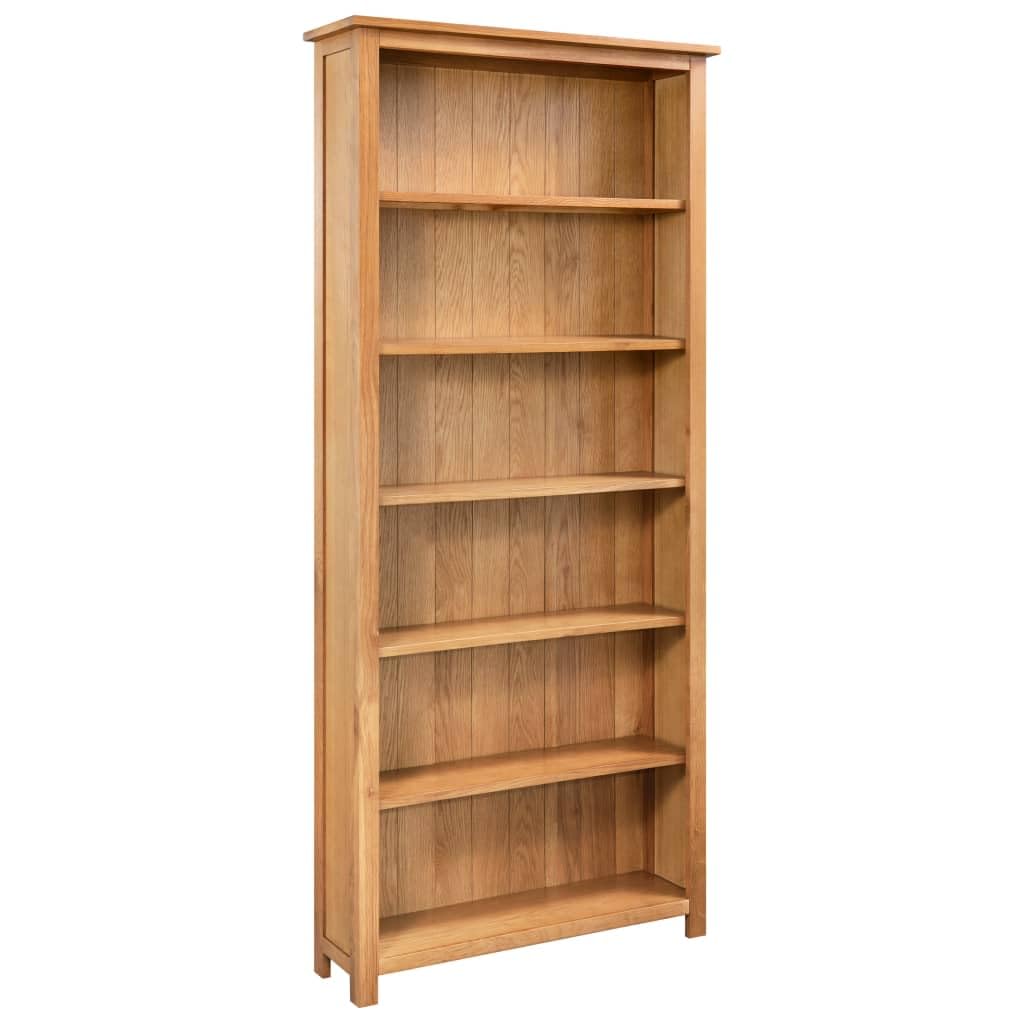 vidaXL Durable 6-Tier Bookcase - Solid Oak Wood with Natural Finish, Compact Storage Shelf, Ample Space 31.5&quot;x8.9&quot;x66.9&quot;
