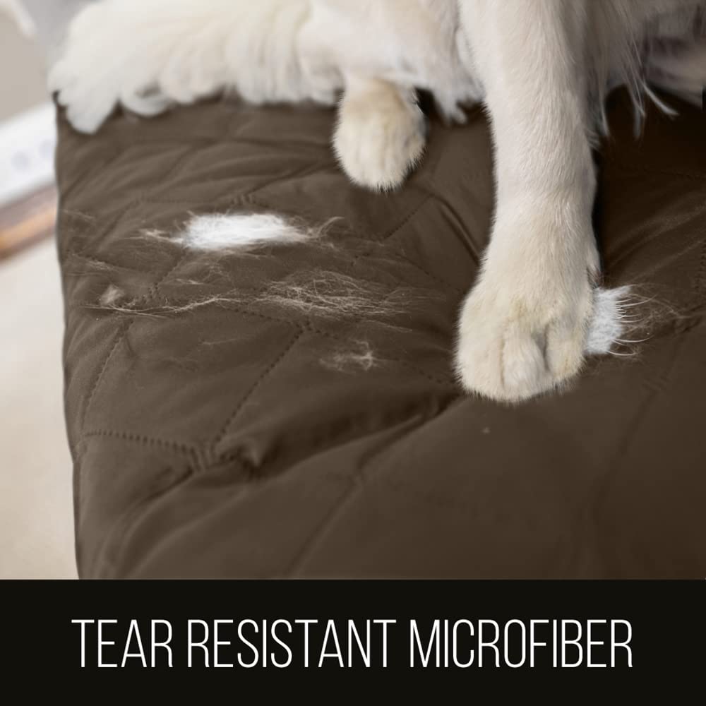 Sofa Shield Patented Loveseat Slip Cover, Large Cushion Protector, Reversible Stain And Dog Tear Resistant Slipcover, Quilted Microfiber 54” Seat, Washable Covers For Dogs Pets Kids, Chocolate