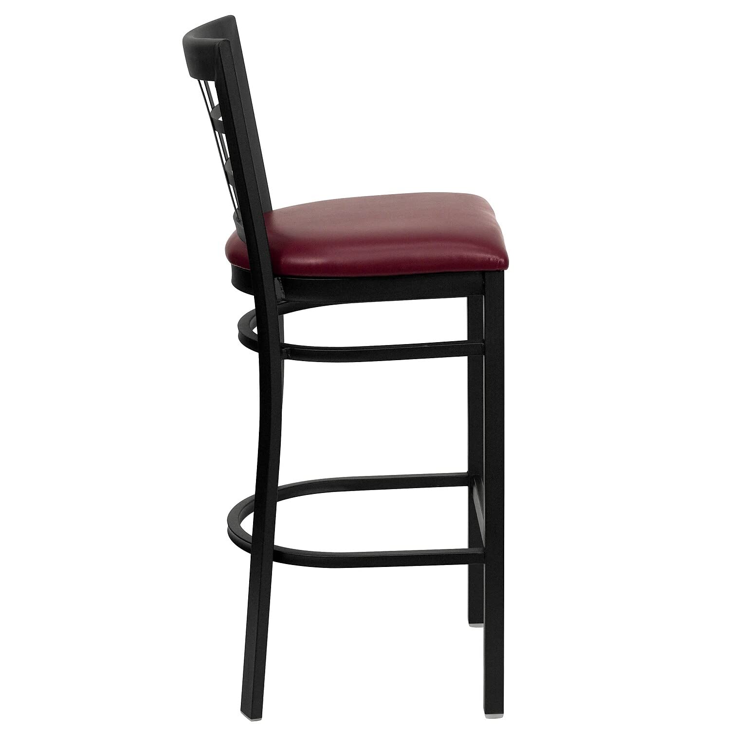 Flash Furniture Hercules Series Black Window Back Metal Restaurant Barstool - Burgundy Vinyl Seat