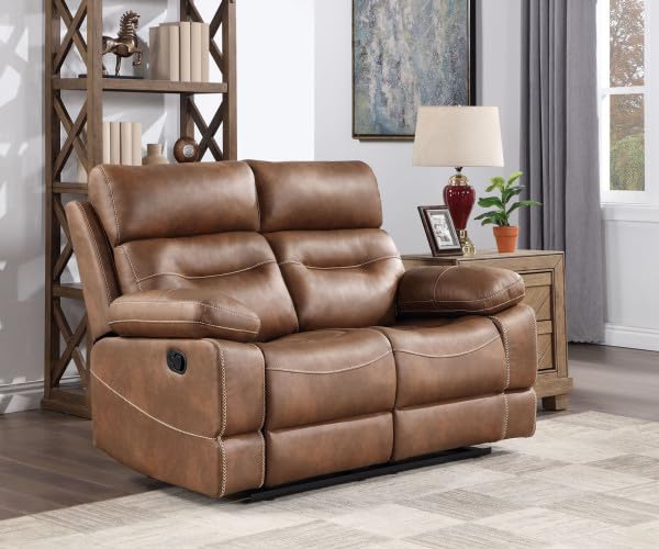 Steve Silver Furniture Rudger Upholstered Manual Reclining Loveseat, Microsuede, Effortless Reclining, Contrasting Baseball Stitching, Transitional, Living Room, 37.5&quot; D x 61.5&quot; W x 41&quot; H, Brown
