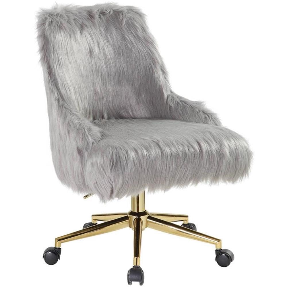 Acme Arundell II Fabric Upholstered Swivel Office Chair in Gray and Gold