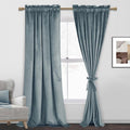 Jiuzhen Velvet Curtains 96 Inches - Stone Blue Room Darkening Privacy Protect Rod Pocket Window Curtains For Bedroom Living Room