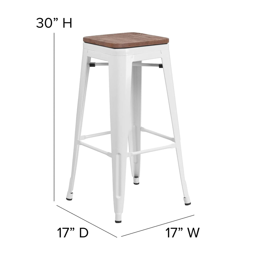 Flash Furniture Lily 30" High Backless White Metal Barstool with Square Wood Seat