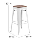 Flash Furniture Lily 30" High Backless White Metal Barstool with Square Wood Seat