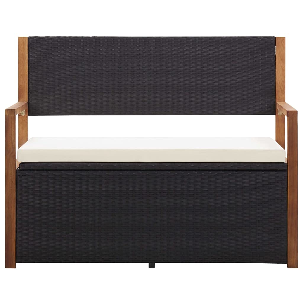 vidaXL Storage Bench 43.3 Poly Rattan and Solid Acacia Wood Black