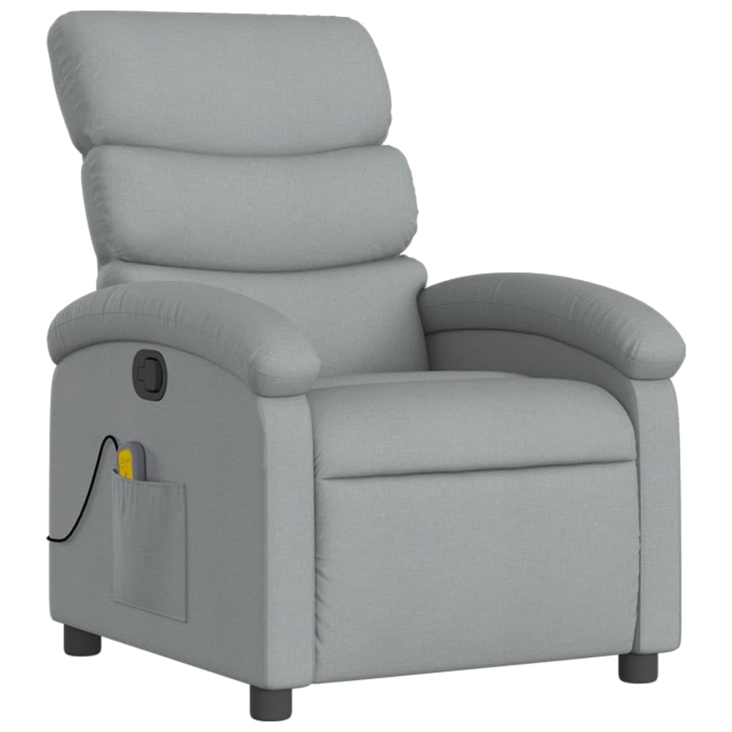 vidaXL Massage Recliner Chair - Manual Vibrating - Light Gray Fabric, Cozy Seat, Adjustable Backrest, Solid Wood & Metal Frame