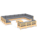 vidaXL 14 Piece Patio Lounge Set with Gray Cushions - Solid Pinewood Garden Furniture, Configurable Layout, Perfect for Outdoor Relaxation and Entertainment