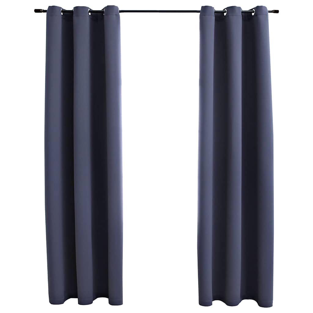 vidaXL Blackout Curtains with Rings – Set of 2, 37"x84", Anthracite, Machine-Washable, 100% Polyester Fabric, Simple Yet Timeless Design, Ideal for Any Room