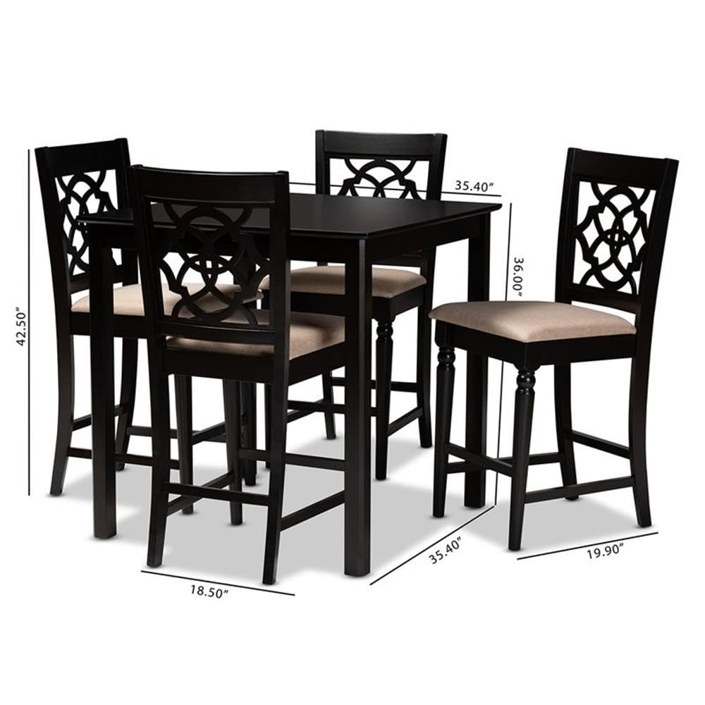 Baxton Studio Arden Modern and Contemporary Sand Fabric Upholstered Espresso Brown Finished 5-Piece Wood Pub Set