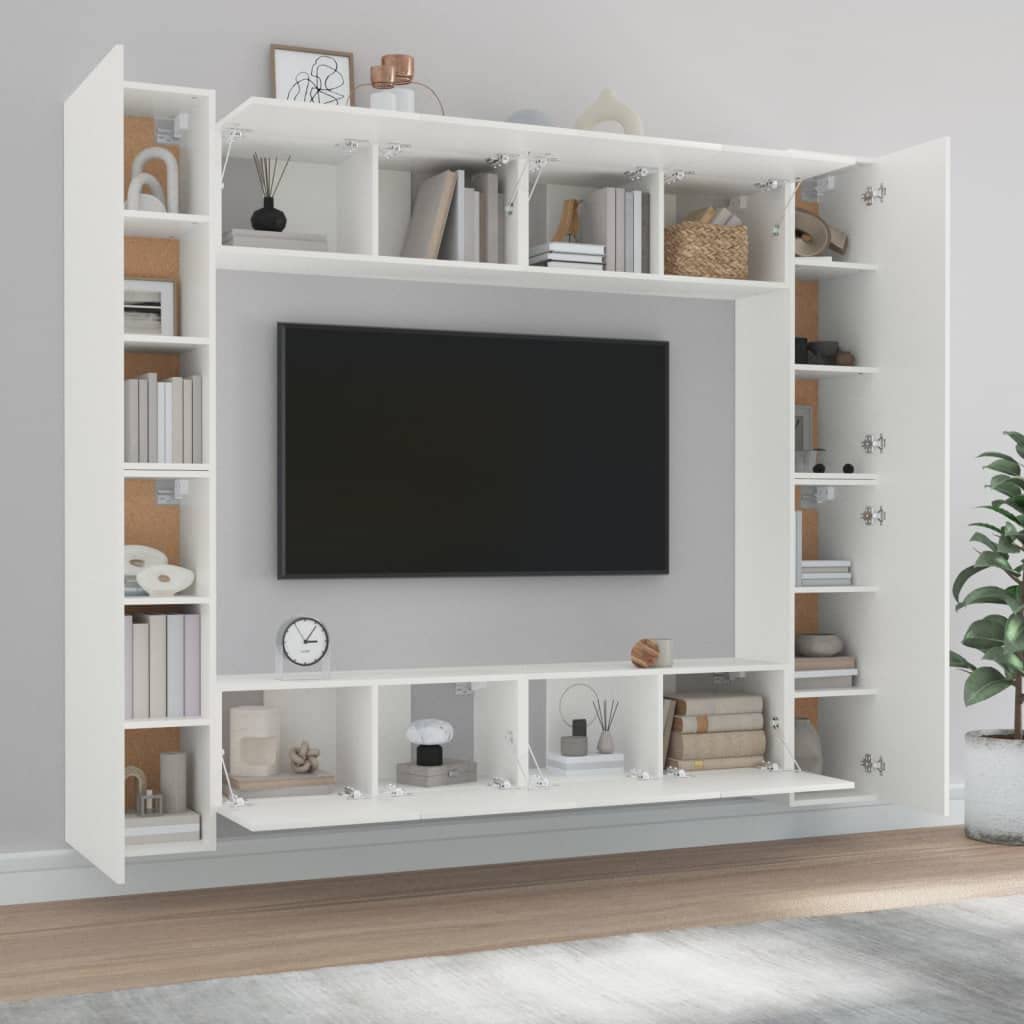 vidaXL Engineered Wood TV Stand Set in Classic White - Consists of 8 Pieces, Stylish, Modern, and Convenient