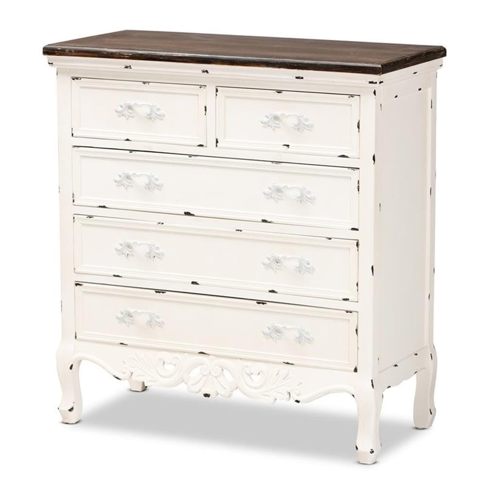 Baxton Studio Levron Brown and White Finished Wood 5-Drawer Storage Cabinet